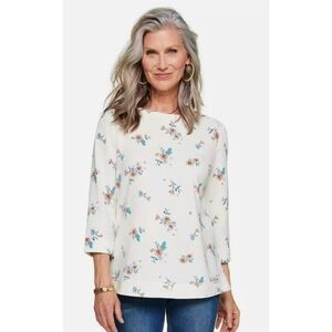 Croft & Barrow Fleece Floral Boatneck Sweatshirt White Size PXL